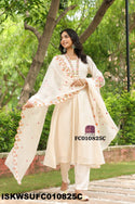 Embroidered Malmal Chanderi Kurti With Silk Pant And Dupatta-ISKWSUFC010825C/FC010825T