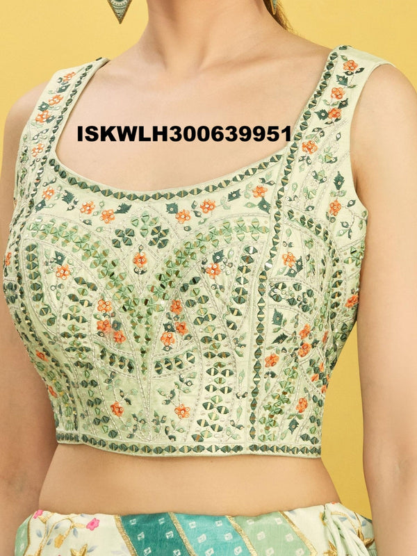 Printed Chinon Pleated Lehenga With Blouse And Net Dupatta-ISKWLH300639951