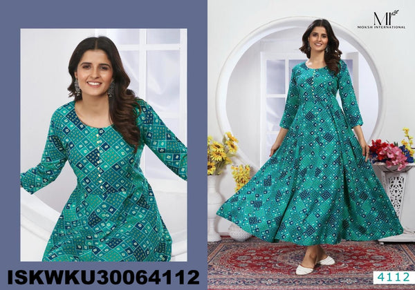 Digital Printed Rayon Anarkali Kurti With Nazmeen Dupatta-ISKWKU30064114/4112