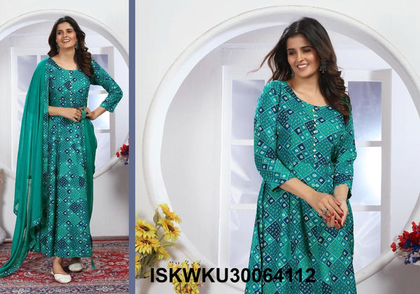 Digital Printed Rayon Anarkali Kurti With Nazmeen Dupatta-ISKWKU30064114/4112