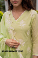 Embroidered Malmal Chanderi Kurti With Pant And Dupatta-ISKWSU14072650