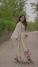 Embroidered Malmal Cotton A-Line Kurti With Cotton Pant And Dupatta-ISKWSUVC260625C/VC260625P
