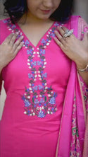 Embroidered Handloom Cotton Kurti With Pant And Banarasi Printed Khadi Silk Dupatta-ISKWSU2306PPC/D1644