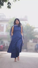 Handloom A-Line Kurti With Palazzo And Madhubani Printed Khadi Silk Dupatta-ISKWSU2003PPC/D1844