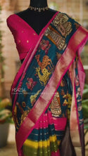 Kalamkari Printed Mysore Crepe Silk Saree With Contrast Blouse-ISKWSR0308HS4234