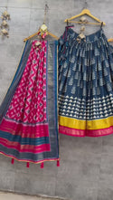 Digital Printed Dola Tussar Silk Lehenga With Blouse And Dupatta-ISKWNAV17043421