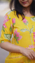 Floral Printed Cotton Anarkali Kurti With Pant And Kota Doriya Dupatta-ISKWSU0503PPC/D1871