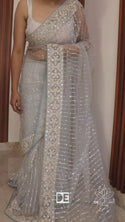 Embroidered Net Saree With Blouse-ISKWSR07084511