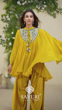 Printed Chinon Poncho Top With Palazzo-ISKWIDW230710056
