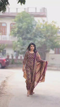 Kalamkari Printed Cotton Kurti With Block Printed Pant And Malmal Cotton Dupatta-ISKWSU2807PPC/D1849