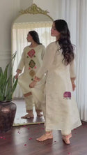 Embroidered Tissue Jacquard Kurti With Silk Pant And Tissue Silk Dupatta-ISKWSUFC020425C
