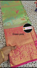 Zari Weaved Silk Saree With Contrast Tissue Silk Blouse-ISKWSR15041260