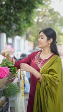 Handloom Silk Kurti With Silk Pant And Handloom Zari Dupatta-ISKWSU2003PPC/D1863