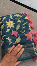 Embroidered Munga Silk Saree With Blouse-ISKWSR020426049