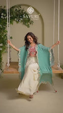 Embroidered Chinon Silk Crop Top With Sharara And Shrug-ISKWSH21072775