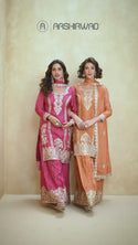 Printed Chinon Silk Kurti With Sharara And Embroidered Dupatta-ISKWSH180310284/85/86/87