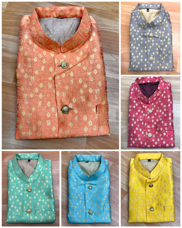 Men's And Kid's Cotton Kurta With Pajama And Jacquard Weaving Jacket