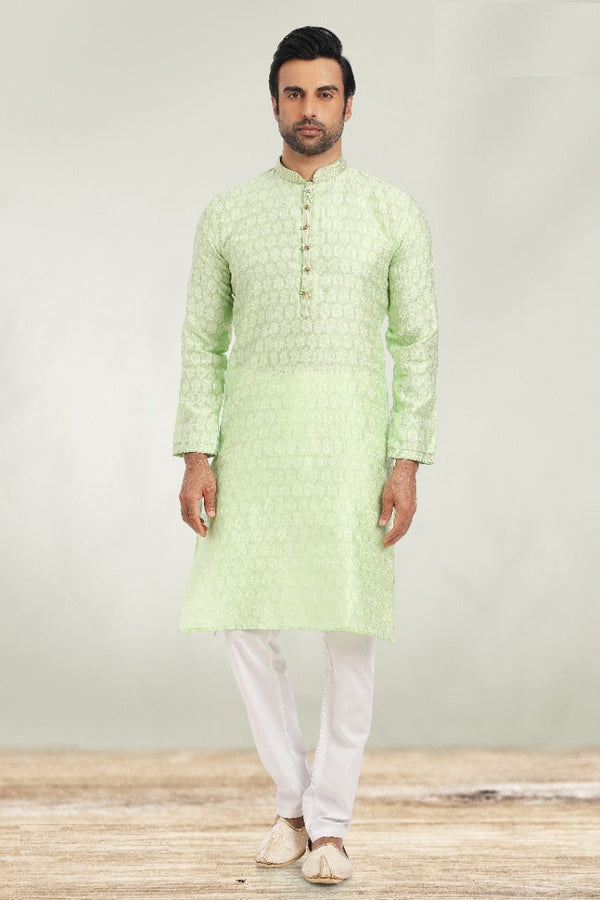 Silk Jacquard Kurta With Cotton Pajama-Di. No.-60