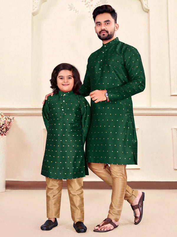 Men's And Kid's Silk Jacquard Kurta With Pajama
