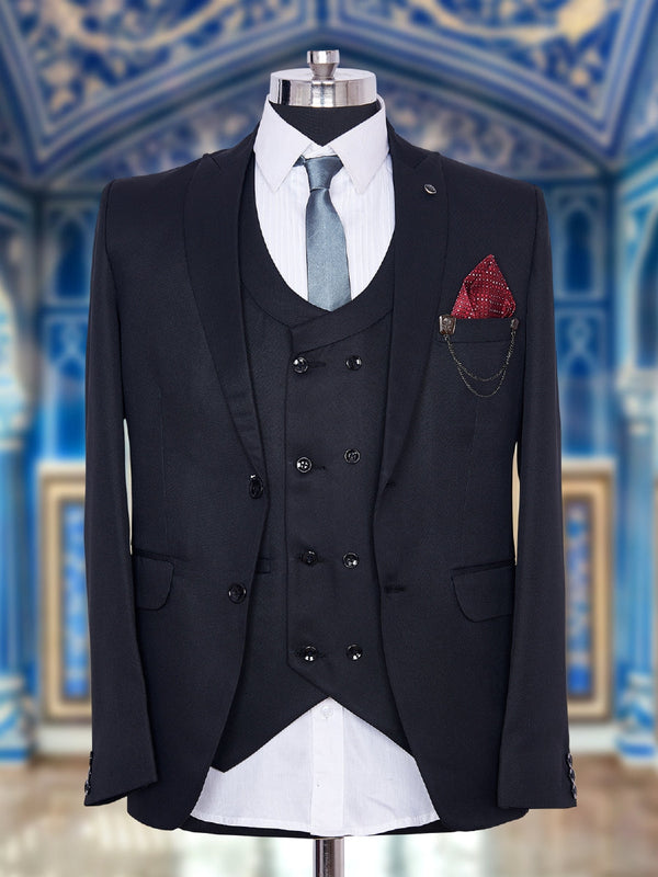 Black 3-piece big embroidered elegant formal fashion Men suits –  paanericlothing