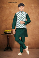 Kid's Silk Kurta With Pajama And Nehru Jacket-ISKKD22023273