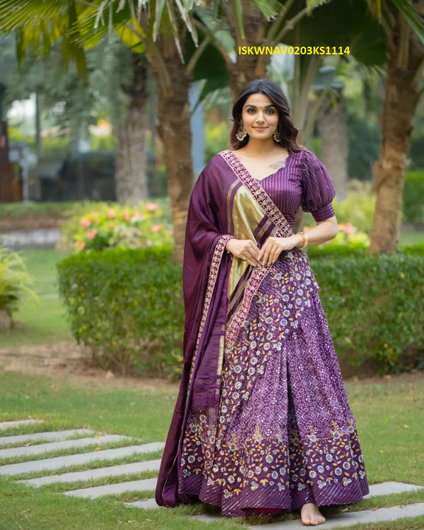 Digital Printed Butter Silk Lehenga With Blouse And Dupatta-ISKWNAV0203KS1114