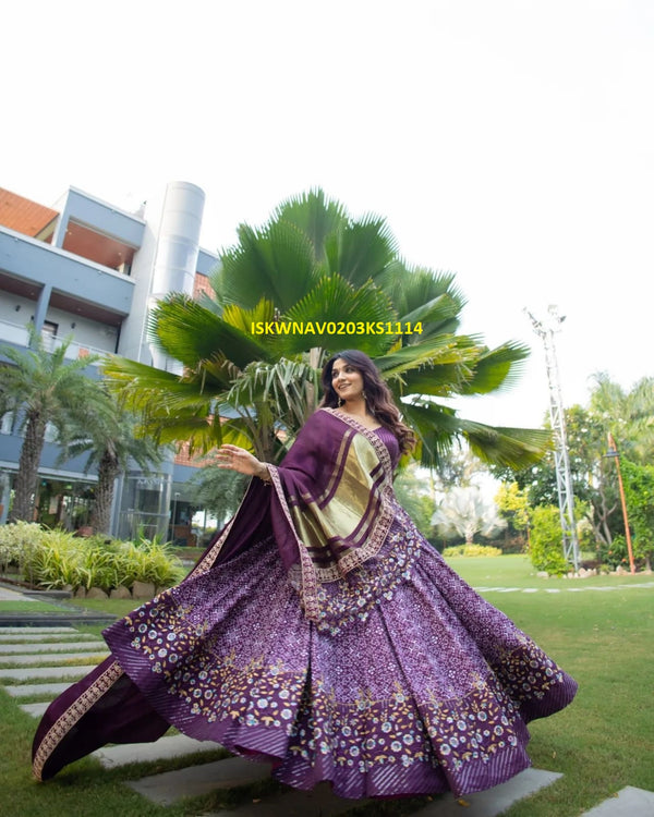 Digital Printed Butter Silk Lehenga With Blouse And Dupatta-ISKWNAV0203KS1114