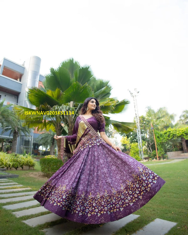 Digital Printed Butter Silk Lehenga With Blouse And Dupatta-ISKWNAV0203KS1114