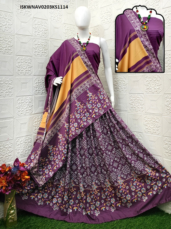 Digital Printed Butter Silk Lehenga With Blouse And Dupatta-ISKWNAV0203KS1114