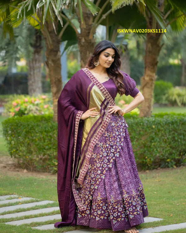 Digital Printed Butter Silk Lehenga With Blouse And Dupatta-ISKWNAV0203KS1114