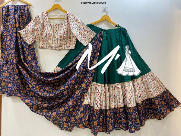 Ajrakh Block Printed Cotton Lehenga With Blouse And Dupatta-ISKWNAV09033569