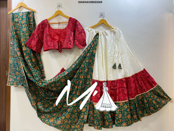 Ajrakh Block Printed Cotton Lehenga With Blouse And Dupatta-ISKWNAV09033569