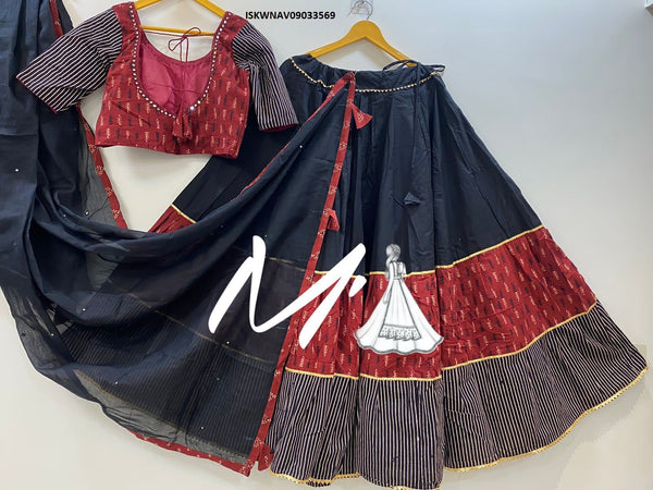 Ajrakh Block Printed Cotton Lehenga With Blouse And Dupatta-ISKWNAV09033569