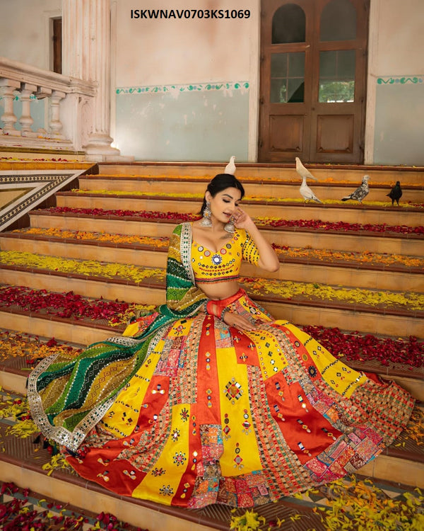 Digital Printed Butter Silk Lehenga With Blouse And Dupatta-ISKWNAV0703KS1069