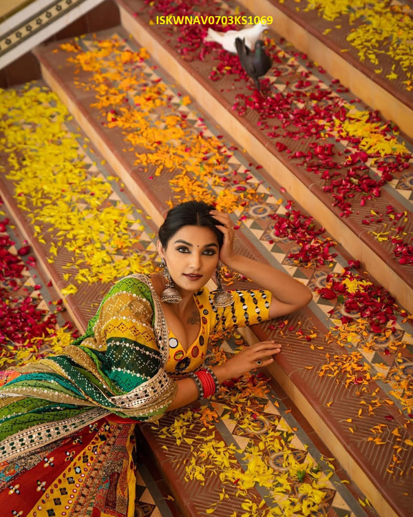 Digital Printed Butter Silk Lehenga With Blouse And Dupatta-ISKWNAV0703KS1069