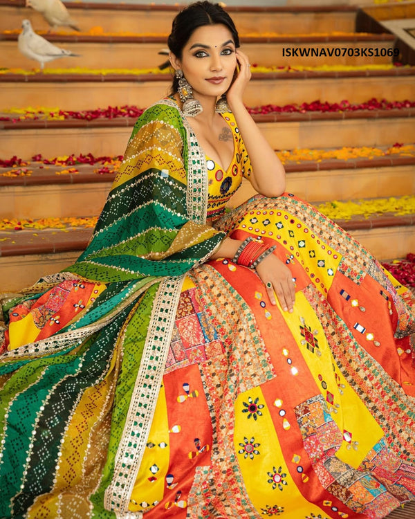 Digital Printed Butter Silk Lehenga With Blouse And Dupatta-ISKWNAV0703KS1069