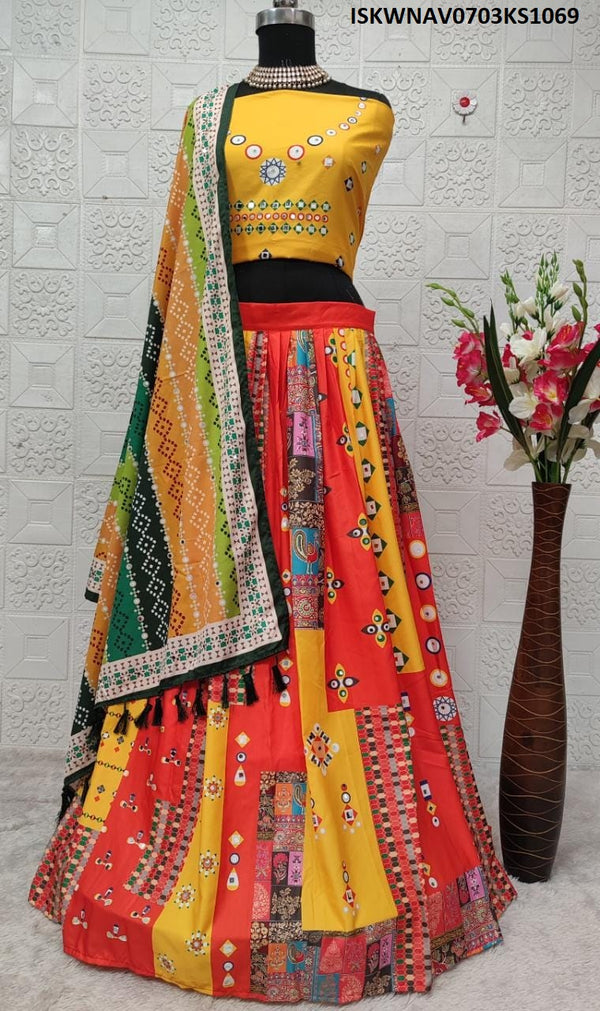 Digital Printed Butter Silk Lehenga With Blouse And Dupatta-ISKWNAV0703KS1069