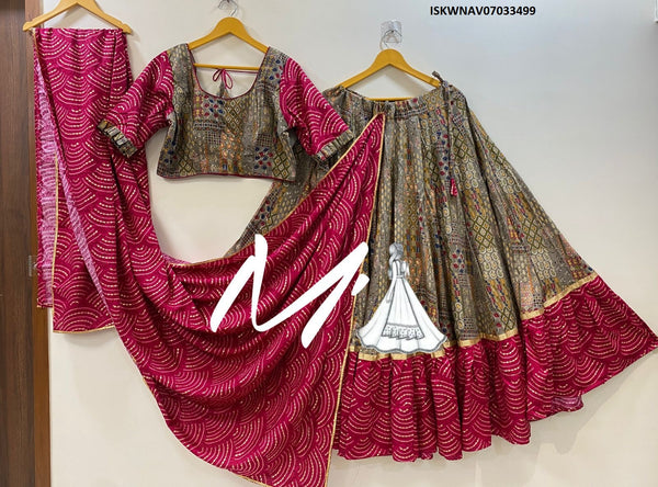 Printed Cotton Lehenga With Blouse And Dupatta-ISKWNAV07033499