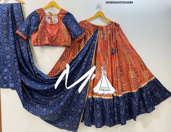 Printed Cotton Lehenga With Blouse And Dupatta-ISKWNAV07033499