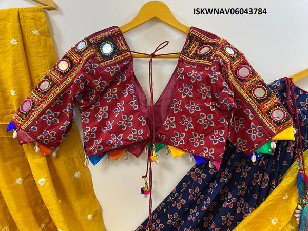 Kalamkari Patola Printed Cotton Lehnega With Blouse And Bandhani Printed Gaji Silk Dupatta-ISKWNAV06043784