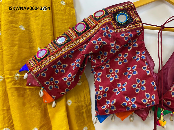 Kalamkari Patola Printed Cotton Lehnega With Blouse And Bandhani Printed Gaji Silk Dupatta-ISKWNAV06043784
