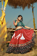 Kalamkari Printed Cotton Lehenga With Blouse And Bandhej Printed Gaji Silk Dupatta-ISKWNAV05043779