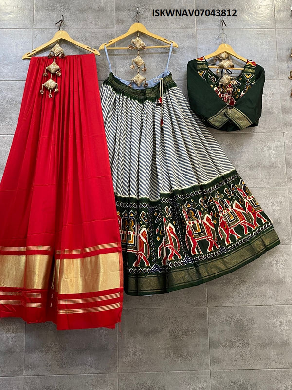 Foil Printed Pashmina Silk Lehenga With Blouse And Moda Dupatta-ISKWNAV07043812